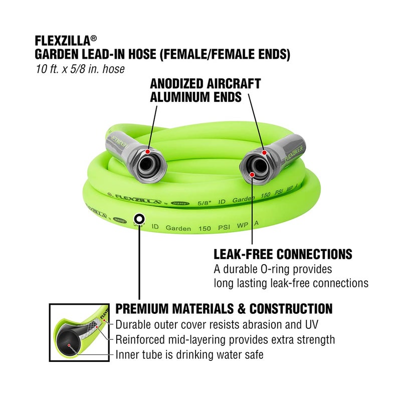 Flexzilla Garden Lead-in Hose  5/8"" x 10'  Female/Female 3/4"" - 11 1/2 GHT Fittings - Image 2